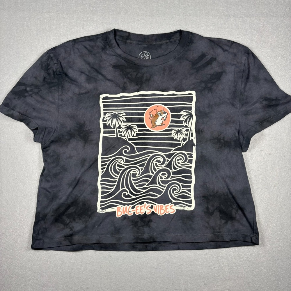Buc-ee's Tye-dye Women's Crop Top Vibes T-Shirt Gray Size Large Cotton Waves